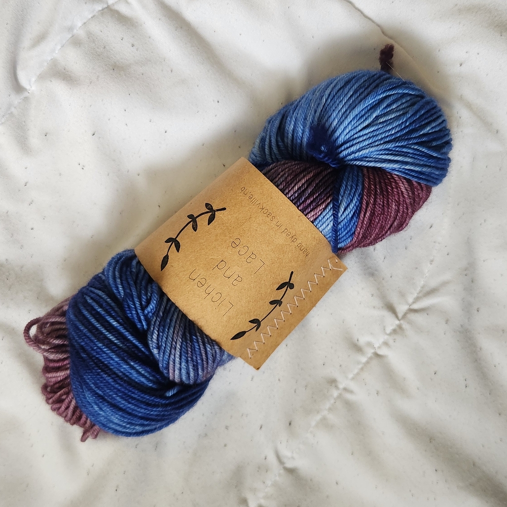 Lichen and Lace Blue and Purple Yarn Skein